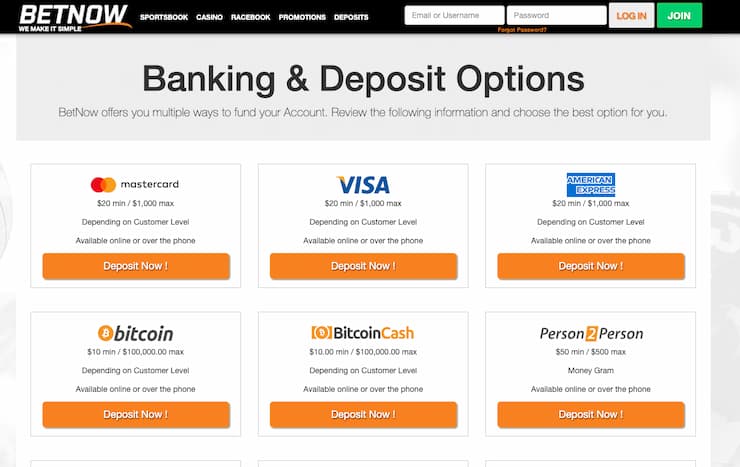 A snapshot of BetNow, one of the fastest payout betting sites.